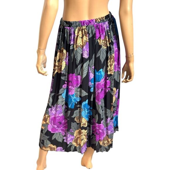 Y2k Purple Pleated Midi Skirt L Dark Floral Bloomcore Whimsigoth Flowy Antthony - Picture 4 of 12